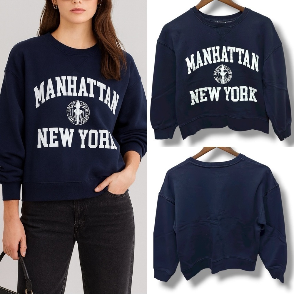 329 ZARA | NWOT $98 Morocco Manhattan New York Navy Graphic Sweatshirt (Size S)
